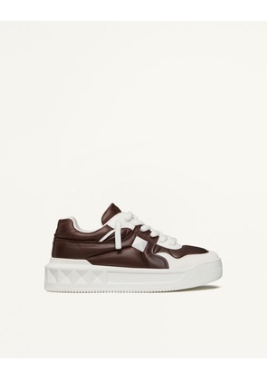 Valentino Garavani One Stud Xl Low-Top Trainer In Calfskin And Shiny Nylon Man WHITE/FONDANT 43.5