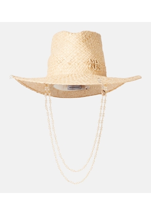 Ruslan Baginskiy Logo faux pearl-embellished straw fedora
