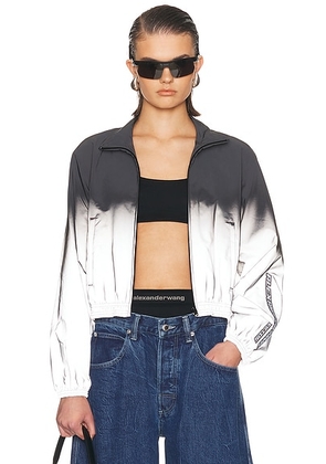 Alexander Wang Reflective Shrunken Track Jacket in Silver & Black - Metallic Silver. Size L (also in XS, S, M).