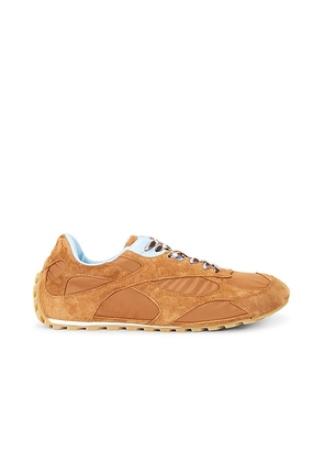 Bottega Veneta Soft Suede Nylon Nappa Orbit Flash Sneaker in New Amber Iceberg - Brown. Size 41 (also in 42, 43, 44).