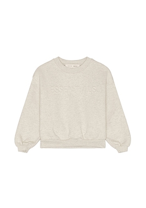 Fear of God ESSENTIALS Kids Classic Crewneck Sweatshirt in Oatmeal Heather - Grey. Size 2/3 (also in 4/5, 6/7).