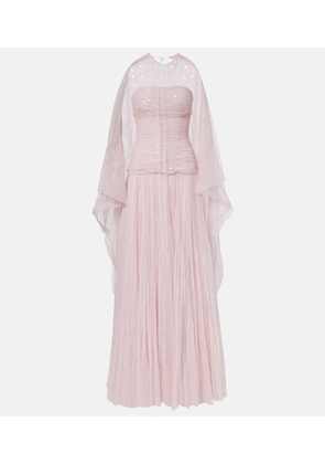 Marmar Halim Caped pleated bustier gown