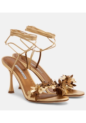 Manolo Blahnik Anista floral-applique leather sandals