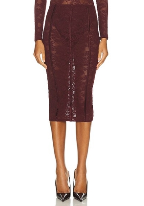 Fleur du mal Le Stretch Lace Pencil Skirt in Auburn - Burgundy. Size L (also in ).