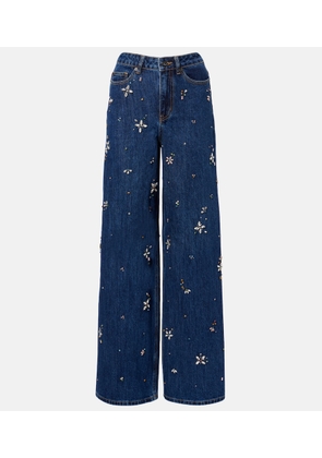 Self-Portrait Embellished high-rise wide-leg jeans