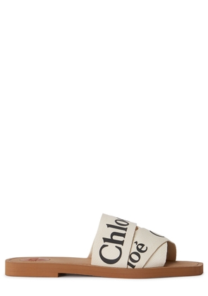 Chloe Woody Logo-print Canvas Sliders - White - 3