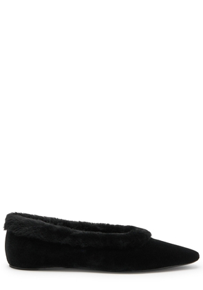 Toteme Shearling-trimmed Velvet Flats - Black - 38 (IT38 / UK5)
