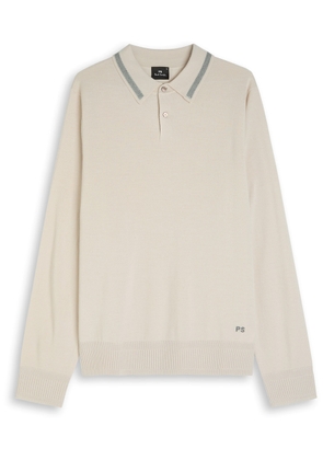 PS Paul Smith Logo-embroidered Wool Polo Shirt - Ecru - S
