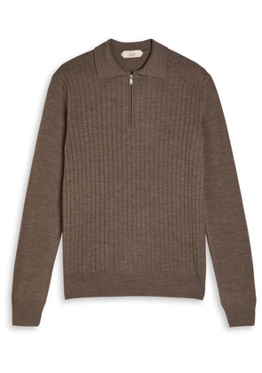 Aurélien Ribbed-knit Wool Polo Shirt - Taupe - XL