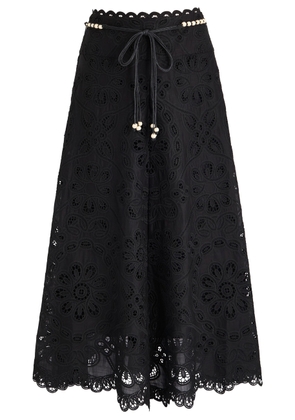 Zimmermann Rhiannon Embroidered Cotton Midi Skirt - Black - 2 (UK 12 / M)
