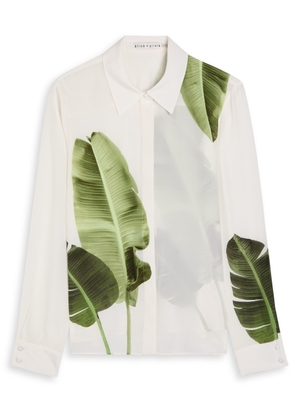 Alice + Olivia Willa Printed Semi-sheer Silk Shirt - White - M (UK12 / M)