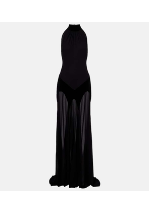 McQueen Velvet-trimmed silk georgette gown