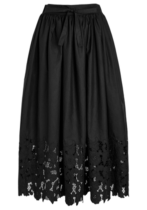 Sister Jane La Fiesta Lace-trimmed Woven Midi Skirt - Black - 10 (UK10 / S)
