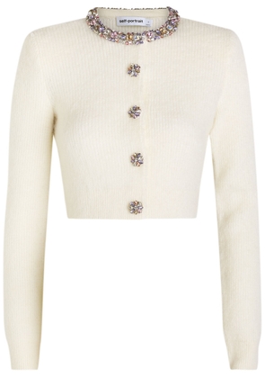 Self-portrait Crystal-embellished Brushed Knit Cardigan - Cream - L (UK14 / L)