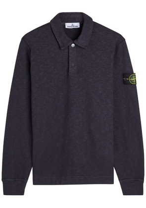 Stone Island Logo Slubbed Cotton Polo Sweatshirt - Black - M