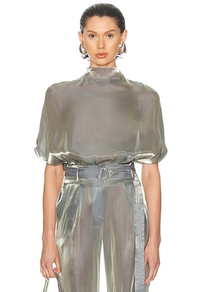 Lapointe Metallic Organza Cape Tee in Steel - Metallic Silver. Size S (also in ).