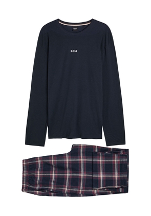 Boss Logo-embroidered Plaid Cotton-blend Pyjama set - Navy - L