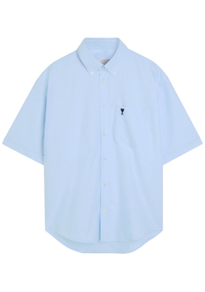 Ami Paris Logo-embroidered Cotton Gabardine Shirt - Blue - XL