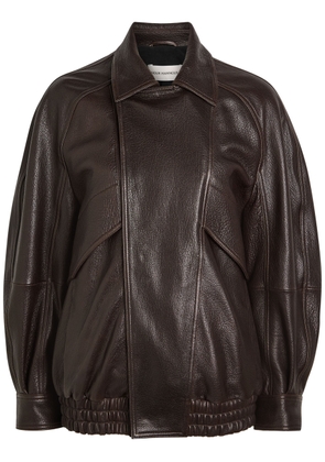 Nour Hammour Rafe Grained Leather Jacket - Dark Brown - XL (UK16 / XL)