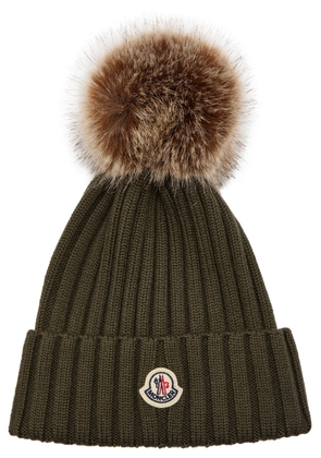 Moncler Ribbed Wool Bobble hat - Khaki - One Size
