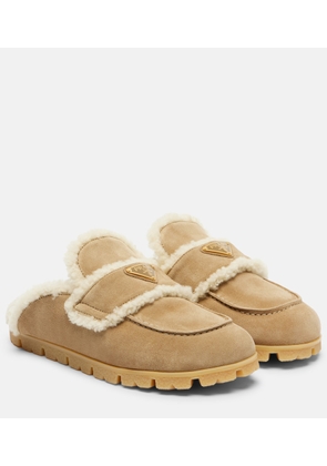 Prada Shearling-lined suede mules