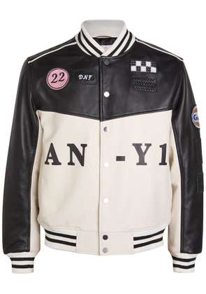 AN-Y1 Unisex Appliquéd Padded Leather Bomber Jacket - Black And White - M