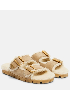 Prada Shearling-lined suede sandals