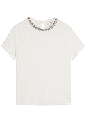 Zimmermann Embellished Slubbed Linen T-shirt - Ivory - 3 (UK 14 / L)
