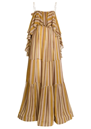 Zimmermann Rebellion Bohemian Striped Ruffled Chiffon Maxi Dress - Multicoloured 1 - 3 (UK 14 / L)