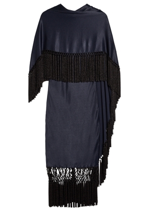 Wales Bonner Solstice Cape-effect Tassel Satin Midi Dress - Navy - M (UK12 / M)