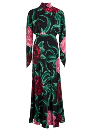 LA Double J Gilda Floral-print Silk Midi Dress - Black - S (UK8-10 / S)