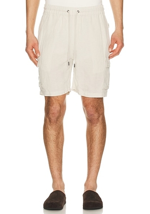 Onia Air Linen Pull On Cargo Short in Stone - Cream. Size L (also in S, M, XL/1X).