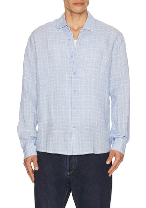 Onia Linen Long Sleeve Shirt in Blue Multi - Blue. Size L (also in S, M, XL/1X).