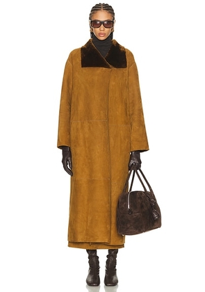 NOUR HAMMOUR Birthday Merinos Coat in Chartreuse - Brown. Size M (also in S, XS).