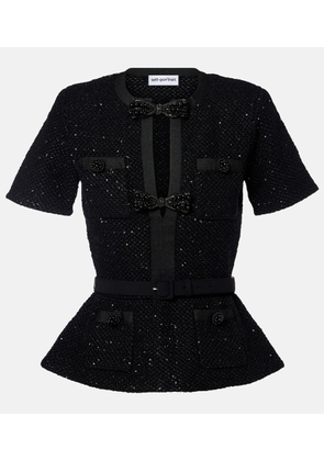 Self-Portrait Sequined knitted top