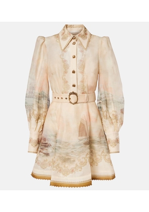 Zimmermann Rebellion Marine printed linen and silk minidress