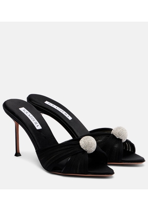Aquazzura Mystery 85 embellished leather-trimmed satin mules