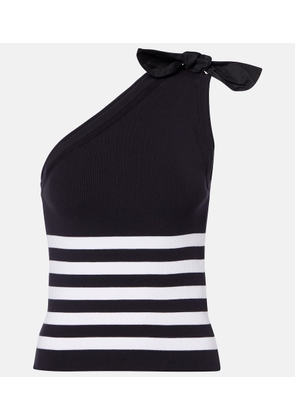 Patou Striped one-shoulder cotton-blend top