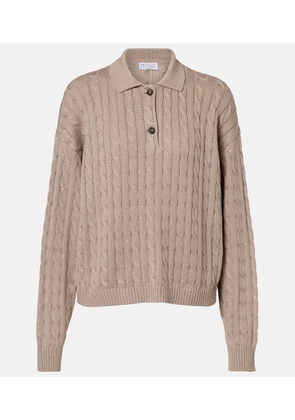 Brunello Cucinelli Cable-knit cotton-blend polo sweater