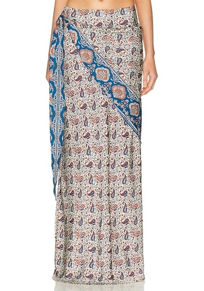 RABANNE Wrap Long Skirt in Bandana Paisley & Cream - Cream,Blue. Size 36 (also in 38).