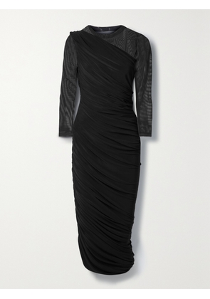Norma Kamali - Diana Ruched Jersey And Mesh Midi Dress - Black - xx small,x small,small,medium,large,x large