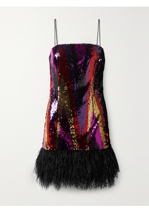Rebecca Vallance - Kaia Feather-trimmed Sequined Tulle Mini Dress - Purple - UK 4,UK 6,UK 8,UK 10,UK 12,UK 14