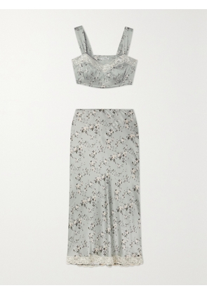 REFORMATION - Beatrice Lace-trimmed Floral-print Silk-charmeuse Top And Midi Skirt Set - Green - US0,US2,US4,US6,US8,US10,US12