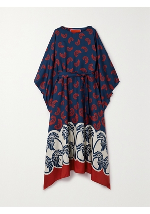 La DoubleJ - Belted Printed Silk-twill Kaftan - Blue - xx small,x small,small,medium,large,x large,xx large