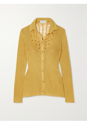 Gabriela Hearst - Aera Ribbed Open-knit Silk Shirt - Gold - x small,small,medium,large,x large