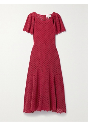 THE GREAT. - The Harmony Cotton-guipure Lace Midi Dress - Red - 01,2,3