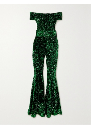 RICHARD QUINN - Off-the-shoulder Sequined Tulle Jumpsuit - Green - UK 6,UK 8,UK 10,UK 12,UK 14