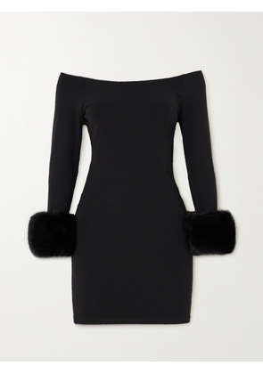 ALEXANDER WANG - Off-the-shoulder Faux Fur-trimmed Stretch-jersey Mini Dress - Black - x small,small,medium,large,x large