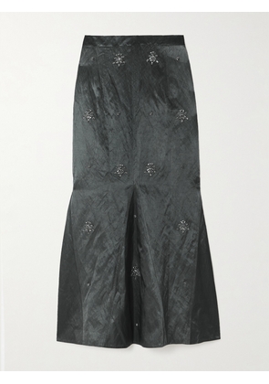 HUISHAN ZHANG - Lidia Crystal-embellished Crinkled Satin-twill Maxi Skirt - Gray - UK 6,UK 8,UK 10,UK 12,UK 14,UK 16