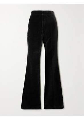 Rebecca Vallance - Audrina Pleated Cotton-blend Velvet Flared Pants - Black - UK 4,UK 6,UK 8,UK 10,UK 12,UK 14